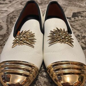 Jitai men’s white leather party penny loafers gold toe fancy Sunday best shoes